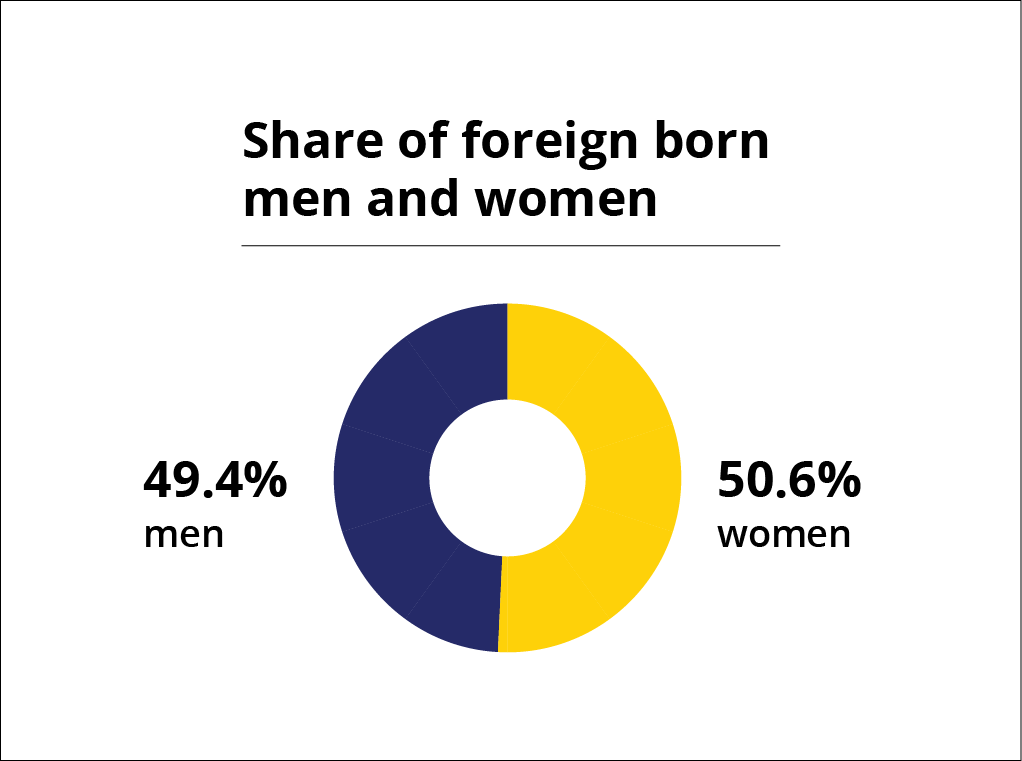 pie chart: share of foreign born men and women